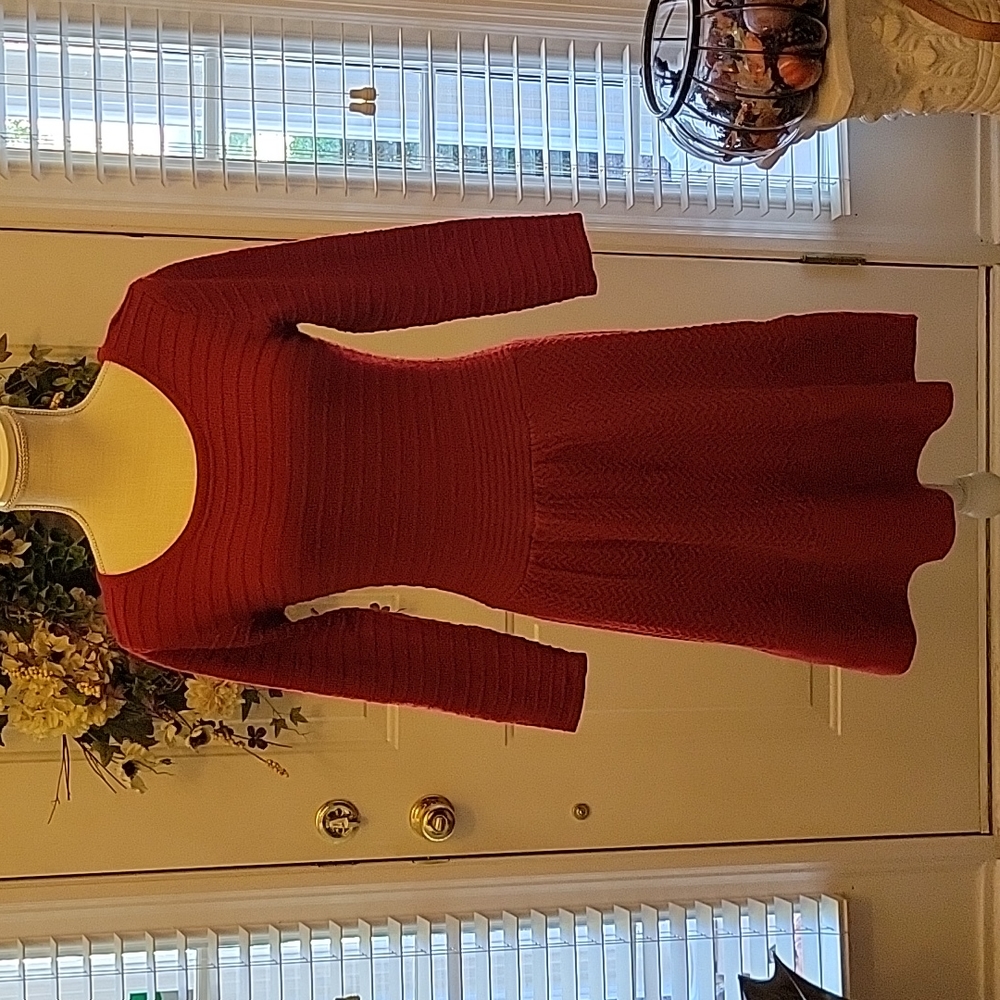 Jessica Simpson dark red acrylic sweater dress drop waist 3/4 sleeve Medium…EUC